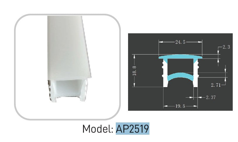 BK LED Strip AP2519 Silicone Profile 2Meter Length