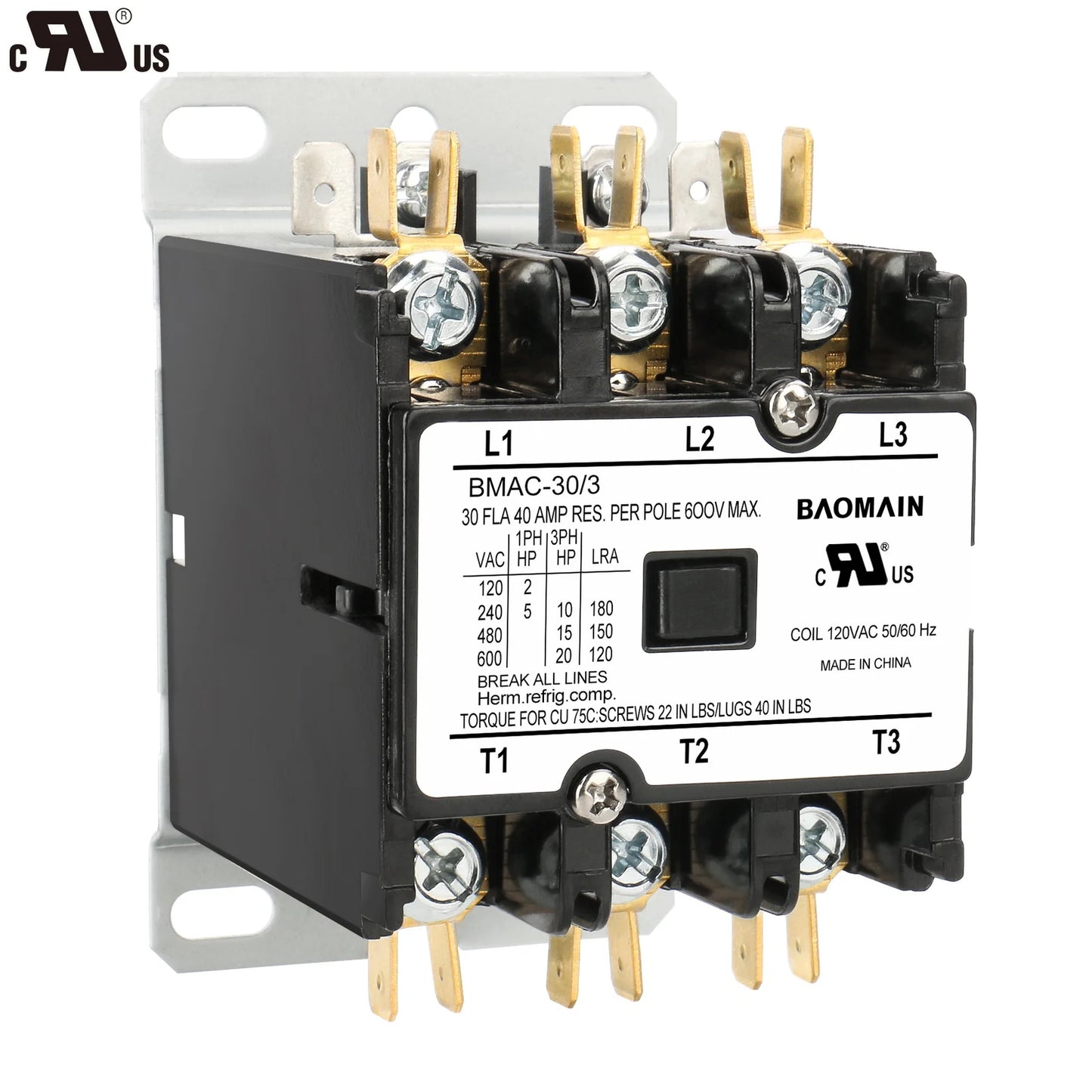 Baomain HVAC AC Contactor, BMAC Series Heavy Duty Air Conditioner Condenser Compressor Contactor, HVAC Contactors Replacement