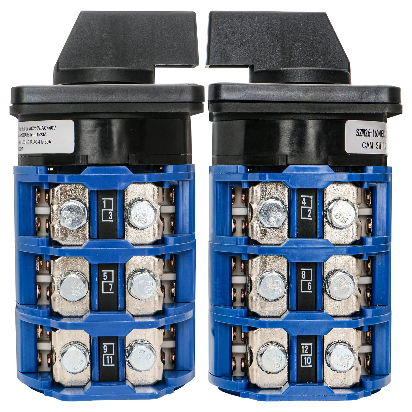 Baomain 160A Rotary Selector Cam Changeover Switch, SZW26-160/D303.3 AC 660V 3 Positions 3 Phase 12 Terminals Cam Switch