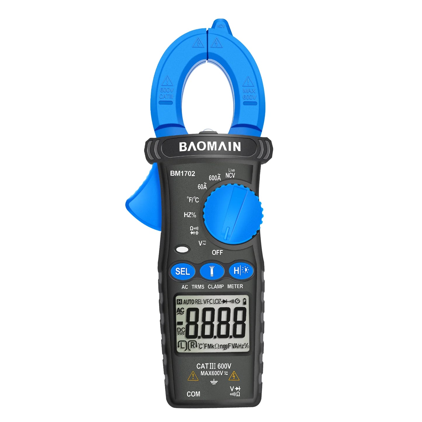 Baomain AC Digital Clamp Meter and Multipurpose Clamp Meter for AC Current, AC/DC Voltage, Diode, Resistance, Continuity Test, NCV, Live Wire Test