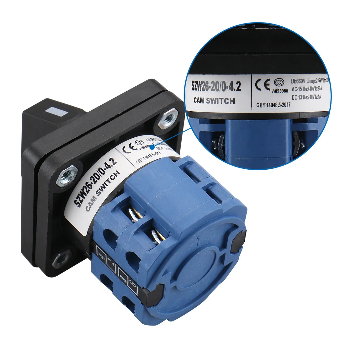 Baomain Cam Changeover Switch AC 660V 20A 8 Terminals 5 Position SZW26-20/0-4.2 Mounting Rotary Select Switch