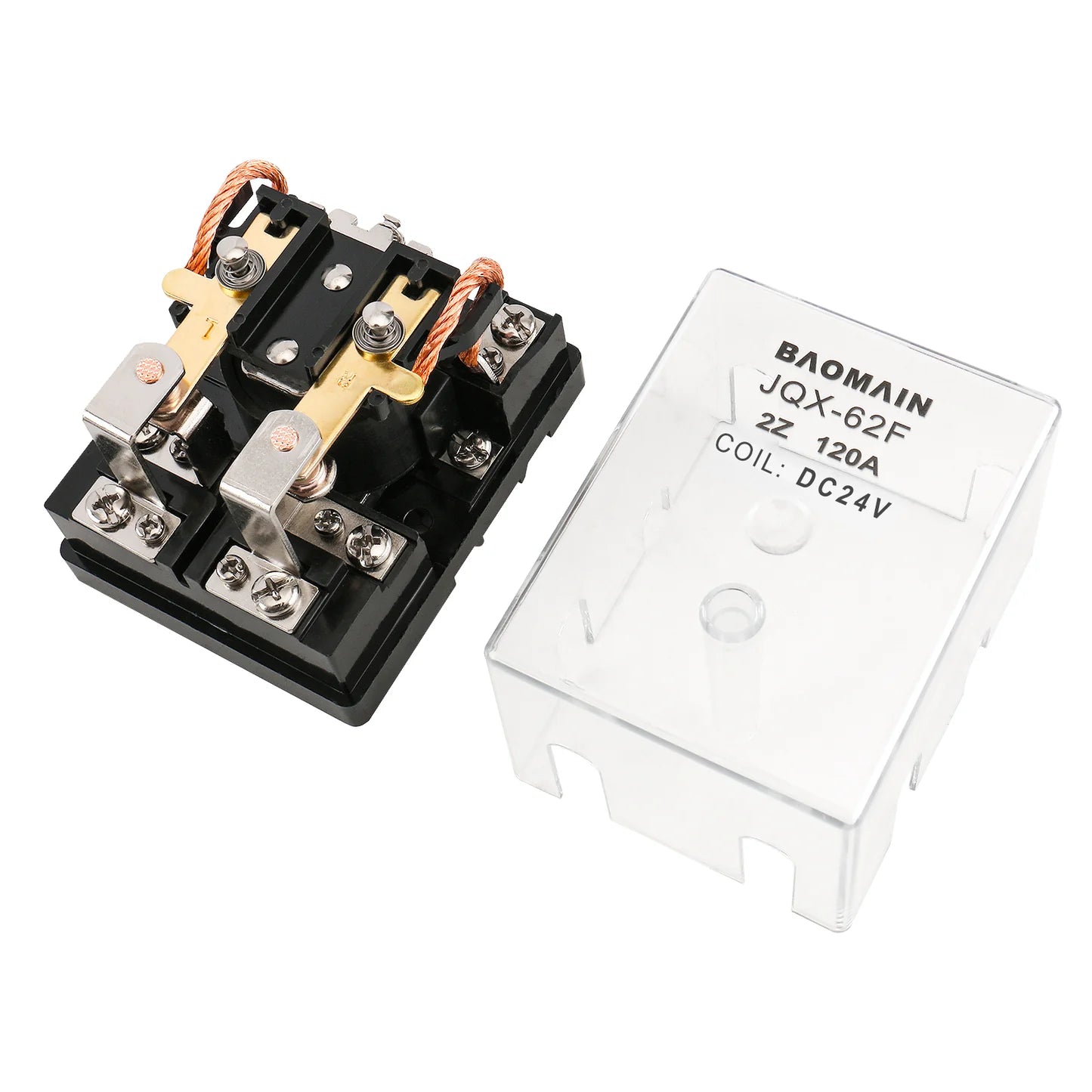 Baomain High-Power Relay JQX-62F-2Z, DC 24V,DPDT 2 NO + 2 NC, Transparent Case