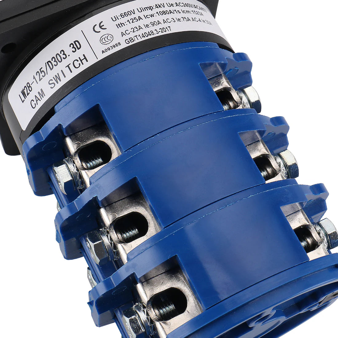 Baomain Rotary Cam Changeover Switch LW28-125/3 (SZW26-125/D303.3) 660V 125A ON/Off/ON 3 Position