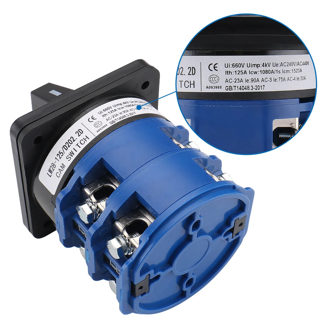 Baomain Universal Rotary Changeover Switch 125A 660V LW28-125/D202.2D with Master Switch Exterior Box LW28-125/4 8 Terminals 3 Position 2 Phase