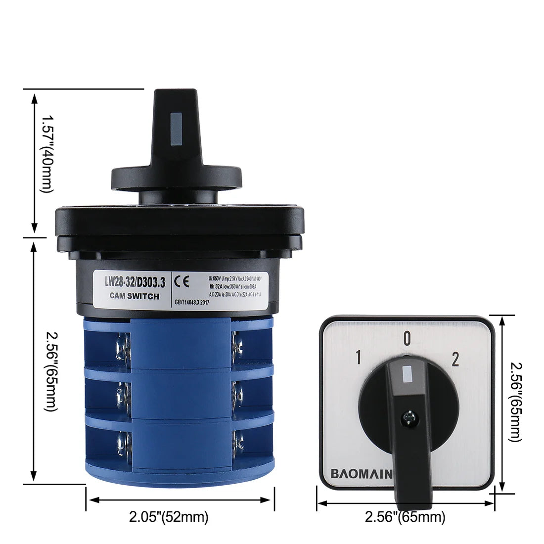 Baomain Rotary Cam Changeover Switch LW28-32/D303.3 AC 660V 32A 12 Terminal 3 Phase
