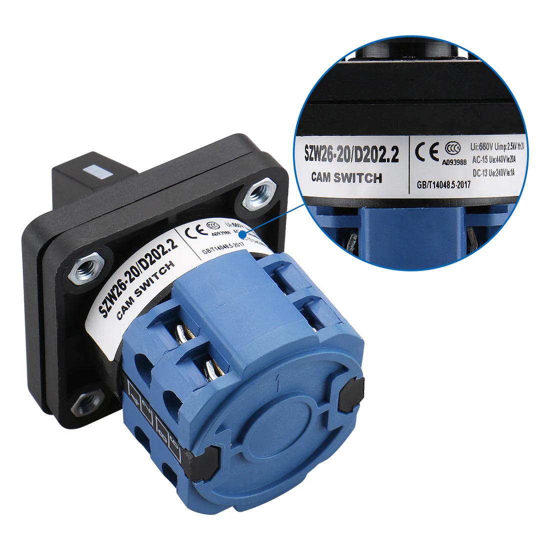 Baomain Rotary Universal Changeover Switch SZW26-20/D202.2 660V 20A 1-0-2 3 Positions 8 terminals 2 Phase Latching Function