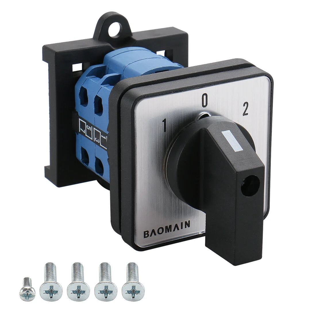 Baomain Rotary Universal Changeover Switch with DIN Rail Mounted 35mm 660V 20A 1-0-2 3 Positions 8 Terminals Latching Function SZW26-20-D202.2-B11R