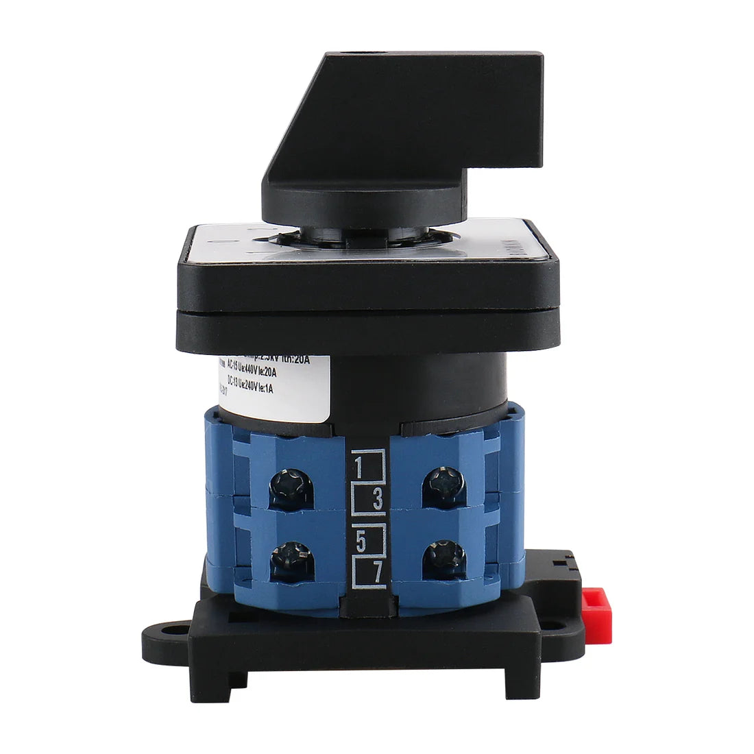 Baomain Rotary Universal Changeover Switch with DIN Rail Mounted 35mm 660V 20A 1-0-2 3 Positions 8 Terminals Latching Function SZW26-20-D202.2-B11R