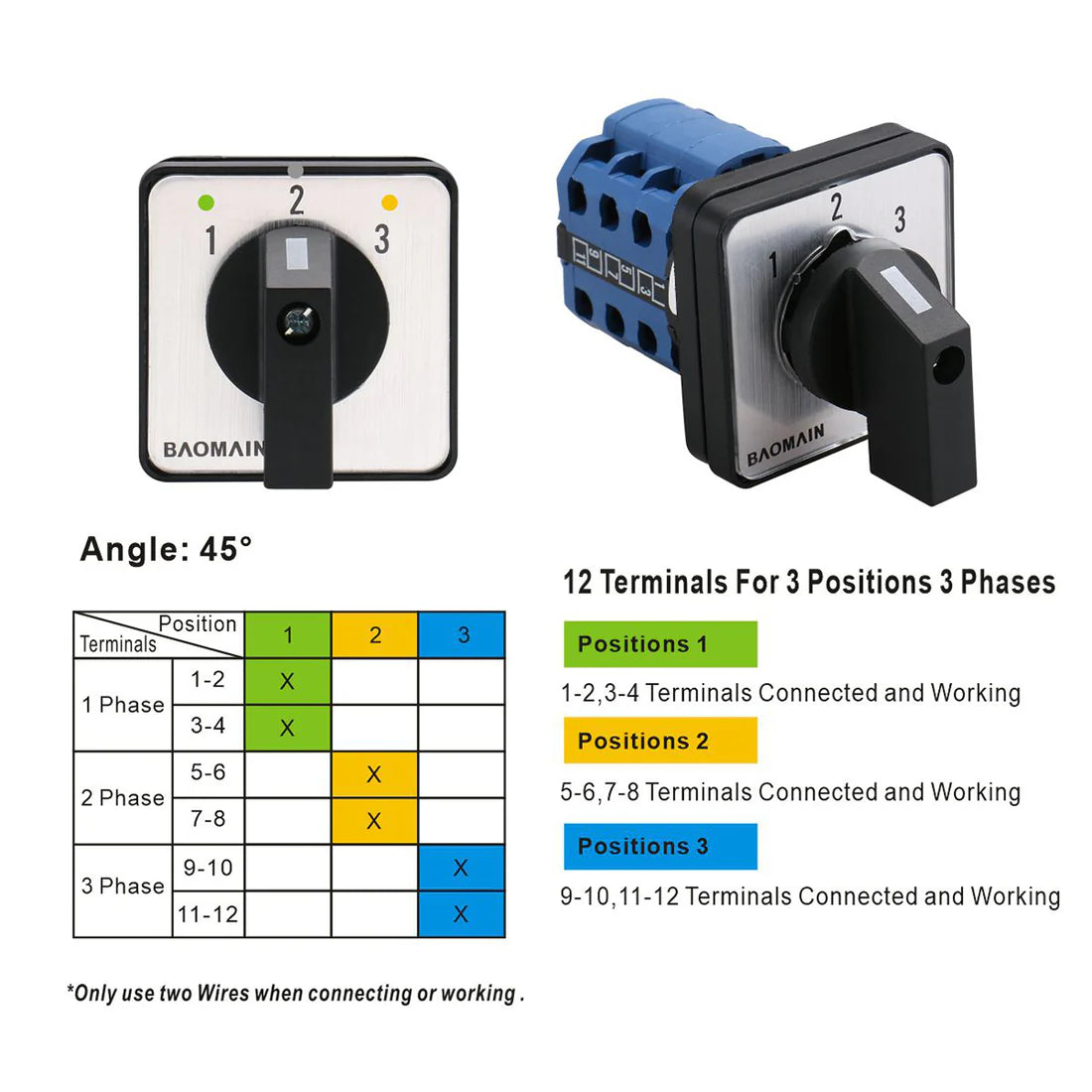 Baomain Universal Rotary Cam/Changeover Switch SZW26-20/123.3 660V 20A 3 Position 3 Phase 12 Terminal