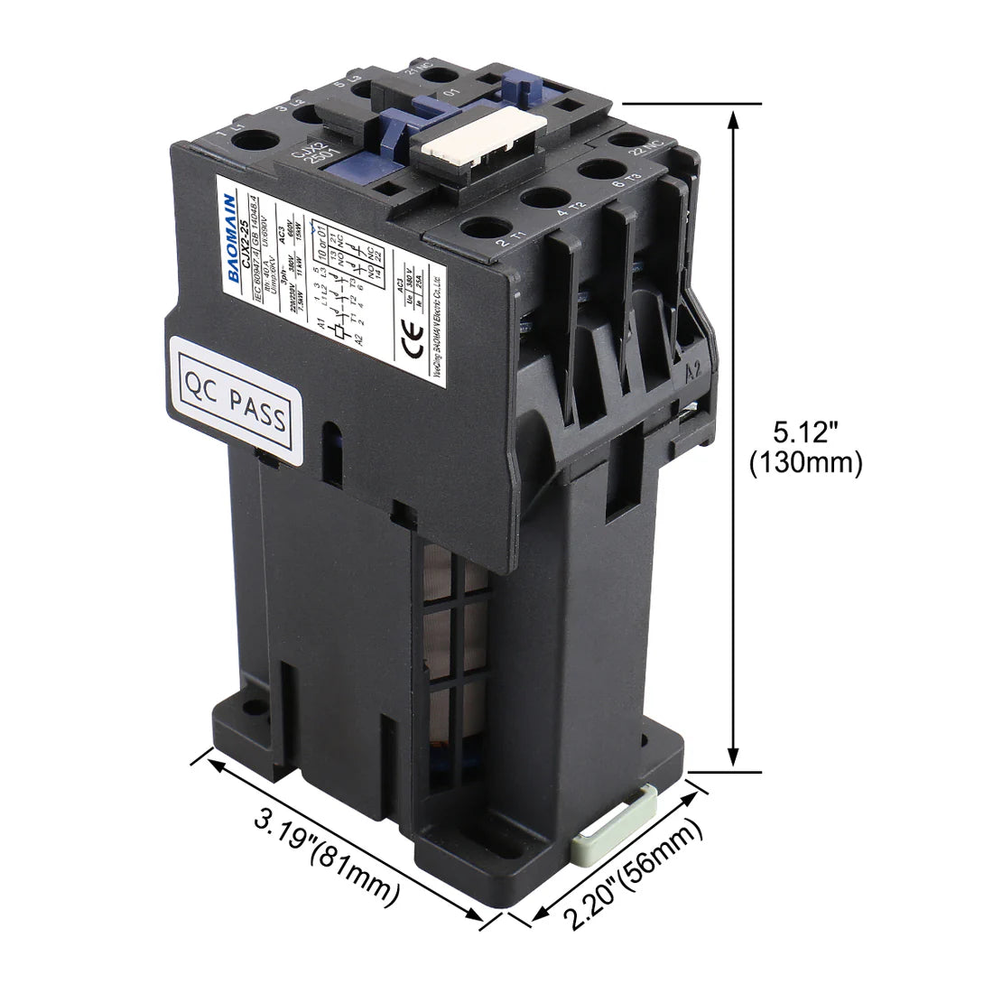 Baomain DC Contactor CJX2-2501 24VDC 25A 6KV 50/60Hz 660V 3 Phase 3-Pole 1NC DIN Rail