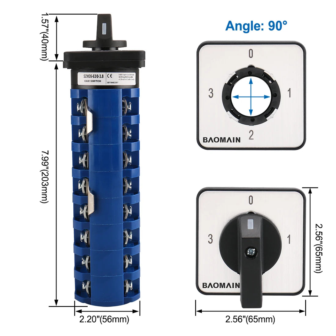Baomain Rotary Changeover Switch 660V 63A 4 Position 8 Phase 32 Terminals SZW26-63/0-3.8 Cam Switch