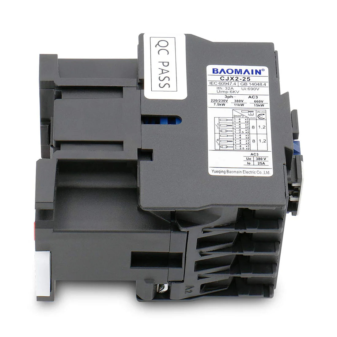 Baomain 3-Pole CJX2-2510 – 110VAC Coil, 3NO+1NO Auxiliary, 660V 3-Phase, DIN Rail AC Contactor