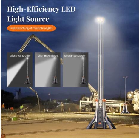 Aiko 4.2M Portable IP65 LI-ION Battery Powered Tower Light (3X Big Battery, 1X Dual Charger) | Model : ATL-500-4.2M