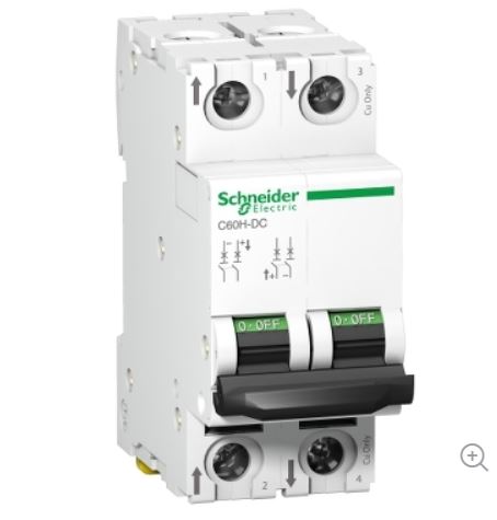 Schneider Electric Acti 9 C60H-DC MCB, 2P, 20A Curve C, 500V DC, 20 kA Breaking Capacity