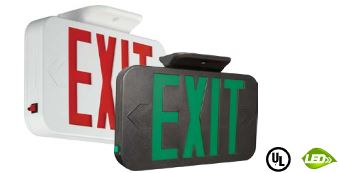 COMPASS Exit Sign: Emergency Battery Backup, LED, White, Green, Ceiling, Nickel Cadmium, White