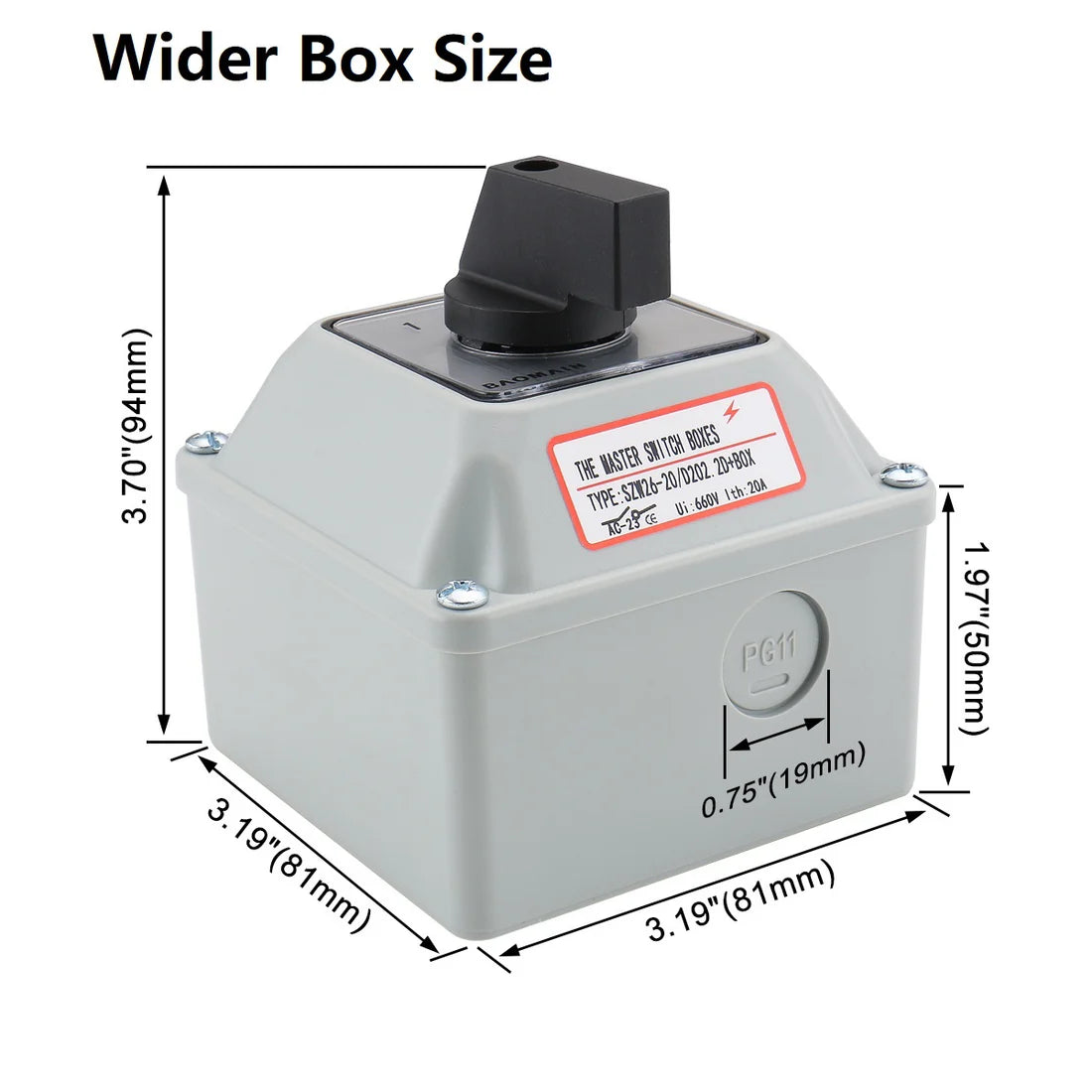 Baomain  Rotary Changeover Switch SZW26-20/D202.2D, with Box, 660V 20A, 3-Position, 2-Pole, 8-Terminal