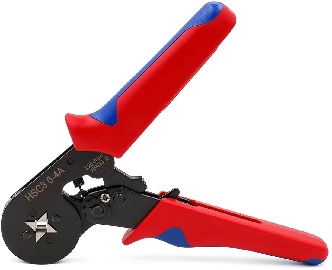 Baomain Crimping Plier HSC8 6-4 Self-adjustable Crimping Tools for 0.25-6 mm² AWG 23-10, Square Ferrule Wire Cable End-sleeves Red