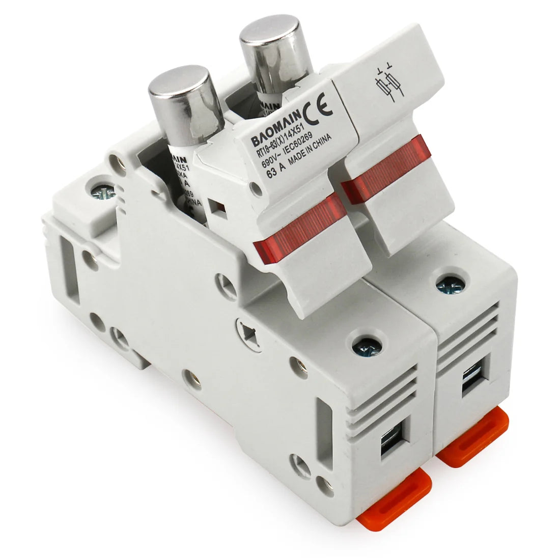 Baomain Cylindrical Fuse Holder RT18-63(X) 14mmX51mm Fuse Base DIN Distribution Electrical Rail Mount RO16 Fuse CE&TüV Listed