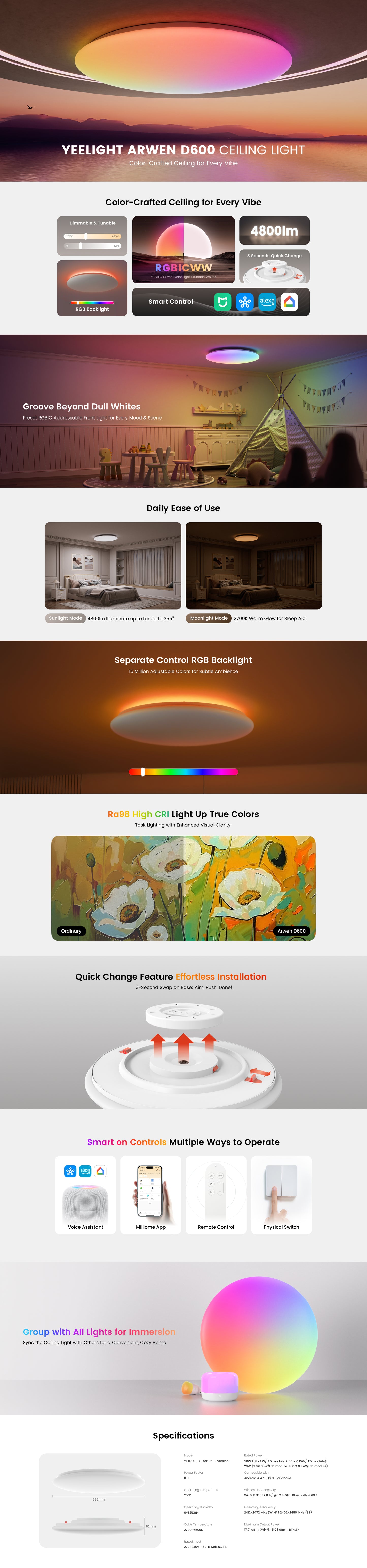 Yeelight Arwen (500D,600D) Ceiling Light