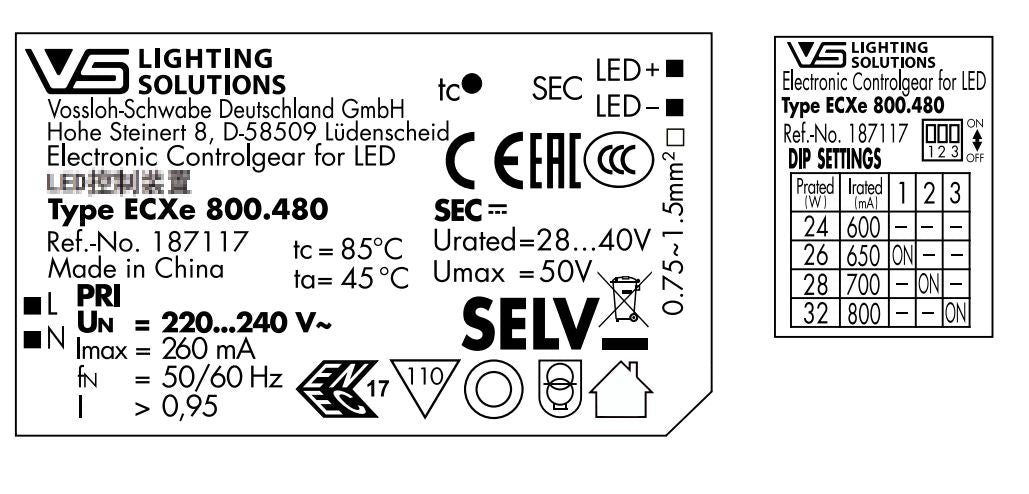 Vossloh-Schwabe CC EASYLINE DIP SWITCH C-R1 ECXe800.480-Ballast /Drivers-DELIGHT OptoElectronics Pte. Ltd