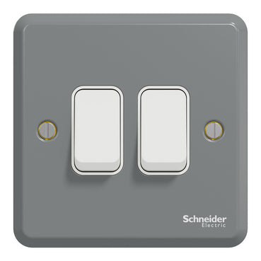 Schneider Switch, ESM, 1 way, 10AX, 250V, 2 gang, grey