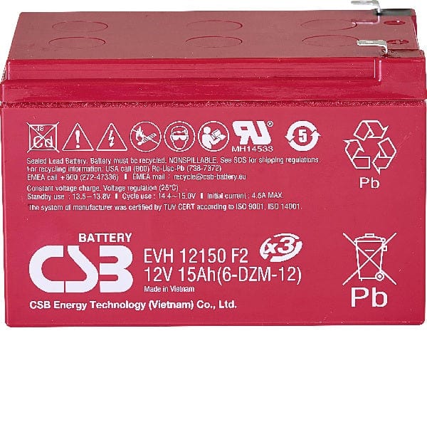 CSB EVS Series EVH 12150 (12V 15Ah) Seal Lead Acid Battery-EXIT/Emergency-DELIGHT OptoElectronics Pte. Ltd