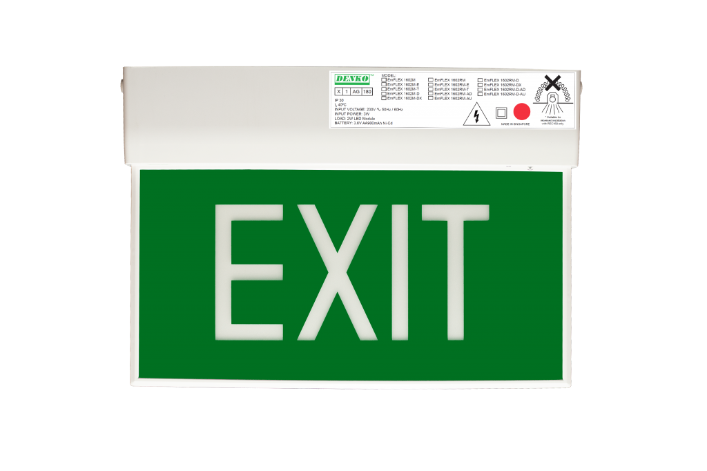 Denko 2W LED SLIM BOX EMERGENCY EXIT SIGN, SINGLE SIDED, ARROW LEFT, SURFACE MOUNTED C/W NICD BATTERY FOR DC DURATION 3 HRS