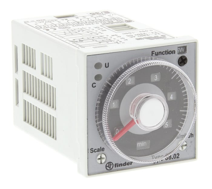 Finder 88 Series Series Panel Mount Timer Relay, 24 → 230V ac/dc, 2-Contact, 0.05-10 s, 0.05-10h, DPDT