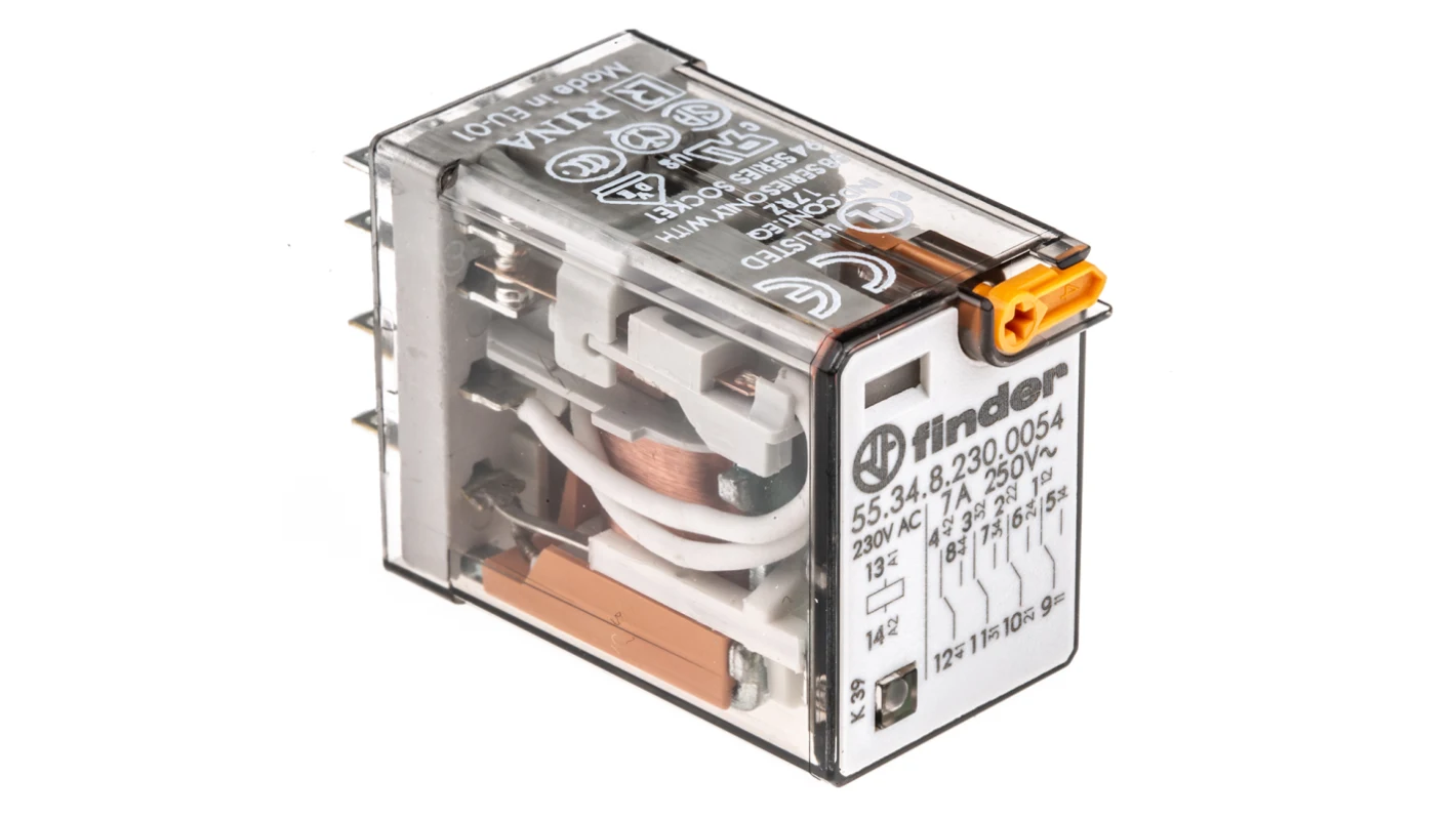 Finder Relay, 230 V ac Coil, 7 A Switching Current, 4PDT x6pcs