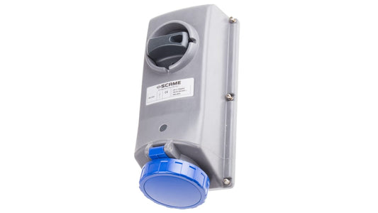 Scame IP67 Blue Panel Mount 2P + E Right Angle Industrial Power Socket, Rated At 16A, 230 V