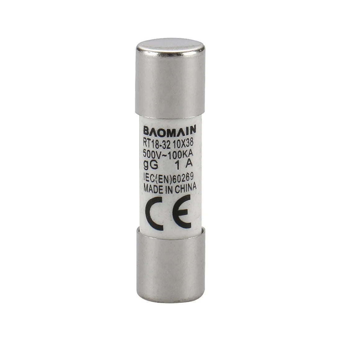 Baomain Fuse Link RT18-32 (RT14 RT18 R015) and RT18-63 (RO16 RT14 RT19) Cylindrical Ceramic Tube 10x38mm 500V 100KA CE listed