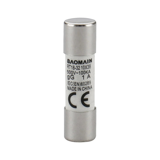Baomain Fuse Link RT18-32 (RT14 RT18 R015) and RT18-63 (RO16 RT14 RT19) Cylindrical Ceramic Tube 10x38mm 500V 100KA CE listed