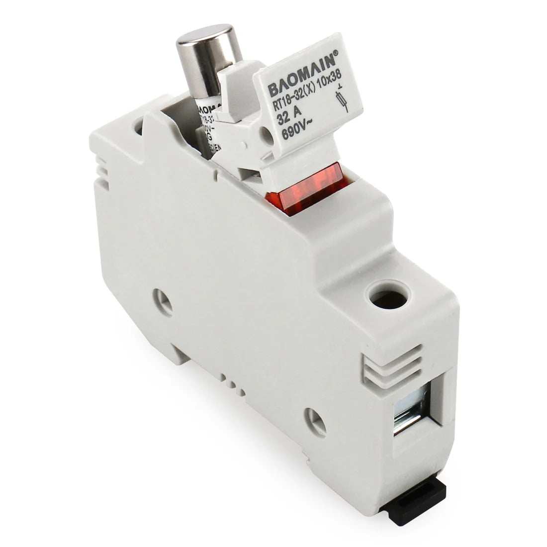 Baomain Cylindrical Fuse Holder RT18-32(X) 10mmX38mm Fuse Base Single Pole DIN Rail Mount CE&TüV Listed RT18-32 Fusex 10PCS