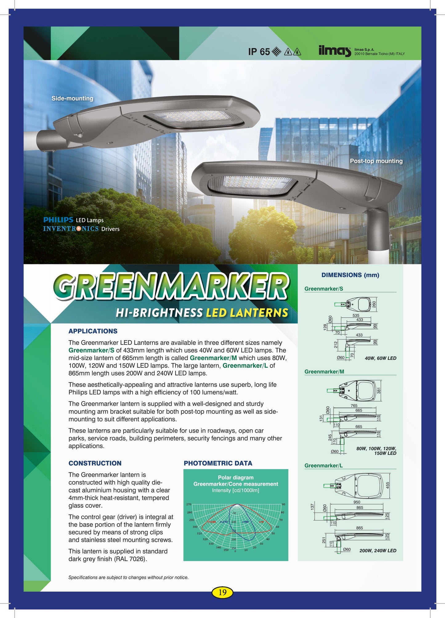 Greenmarker/M Hi-Brightness Led streetlight lantern c/w 150W 6500K Led lamp & built-in driver ( less pole)