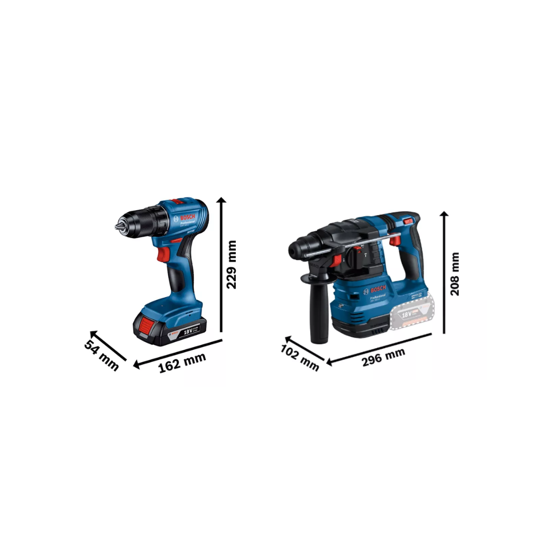 BOSCH GSR 185-LI and GBH 185-LI PRO Combo Kit Set - 18V Cordless Drill Driver & Cordless Rotary Hammer Drill Set