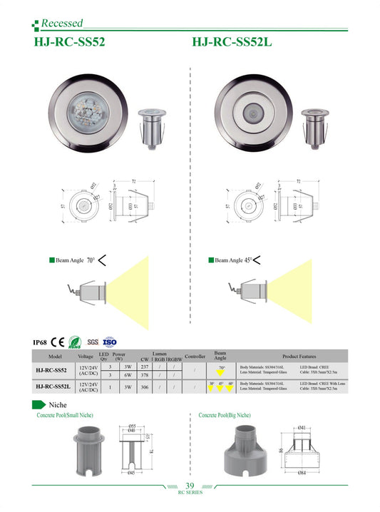 [China] Waking HJ-RC-SS52 3W, DC24V, WW Underwater Light