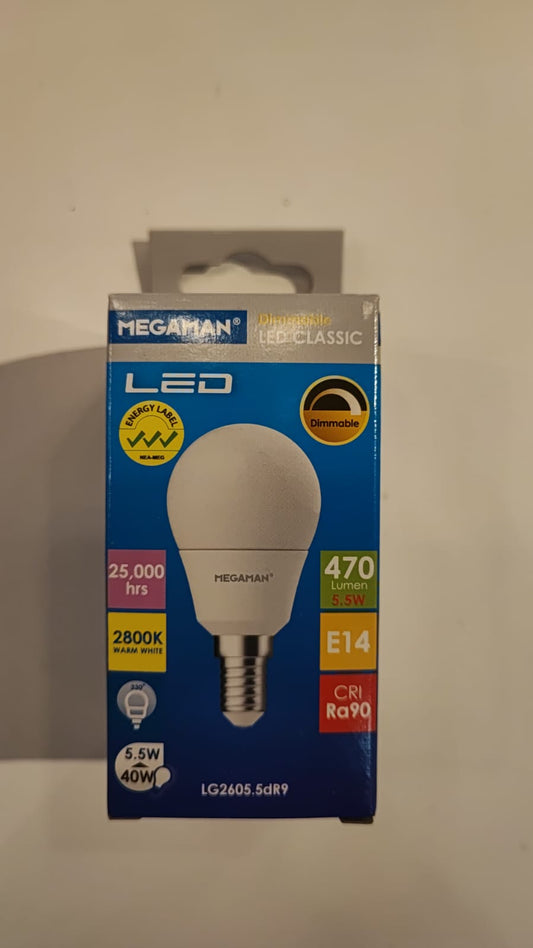 MEGAMAN LG2605.5dR9-E14-2800K LED Classic P45 Dim-5.5W, LED Light Bulb Delight