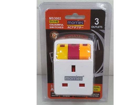 Morries 3 Way Adaptor With Switch and Surge Protection