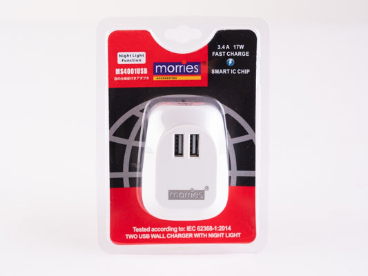 Morries 3.4A MS4001 USB(Smat IC) Adapter With Night Function