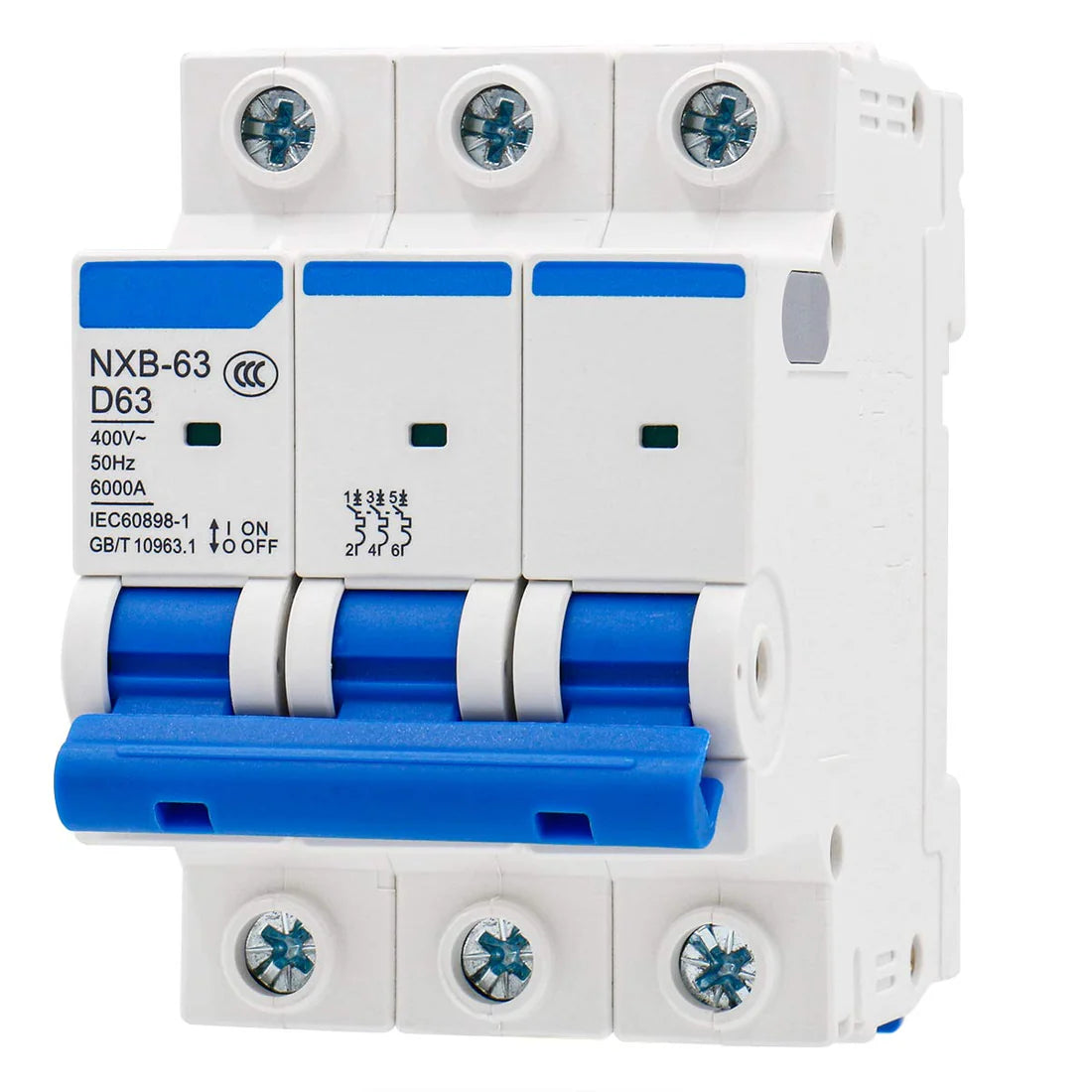 Baomain Mini Circuit Breaker NXB-63 D63 AC 400V 63Amp 3 Pole DIN Rail Mounting Work for Motor Protection and Air Compressor