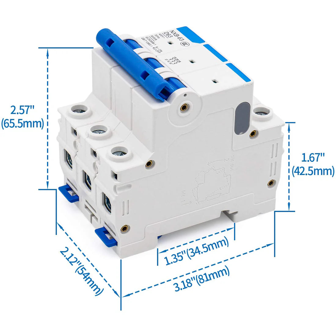 Baomain Mini Circuit Breaker NXB-63 D63 AC 400V 63Amp 3 Pole DIN Rail Mounting Work for Motor Protection and Air Compressor