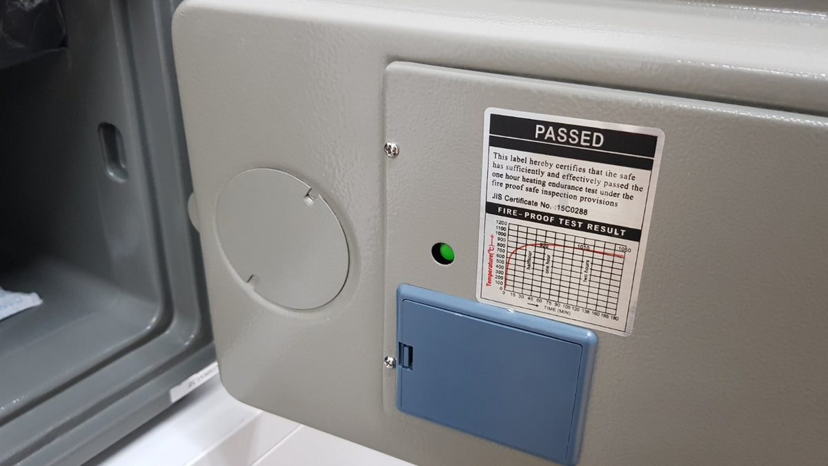 Morries fire resistant safe interior with door open