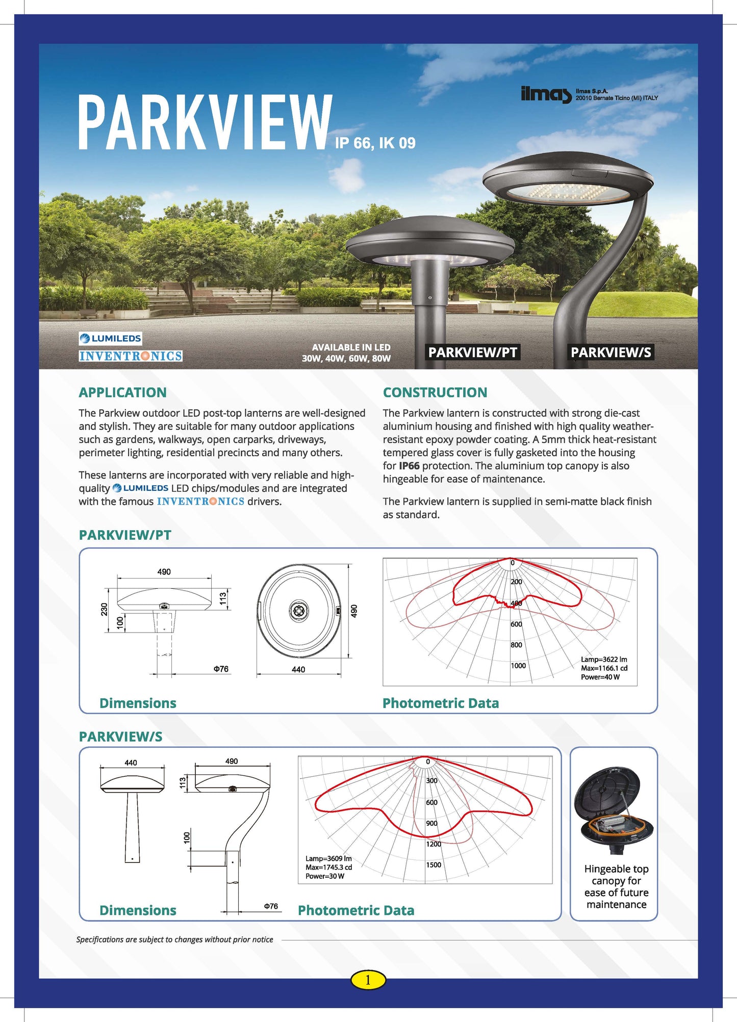 OEM Parkview/PT (30W LED) 3000K Weatherproof IP66 Die Cast Aluminium Post Top Lantern