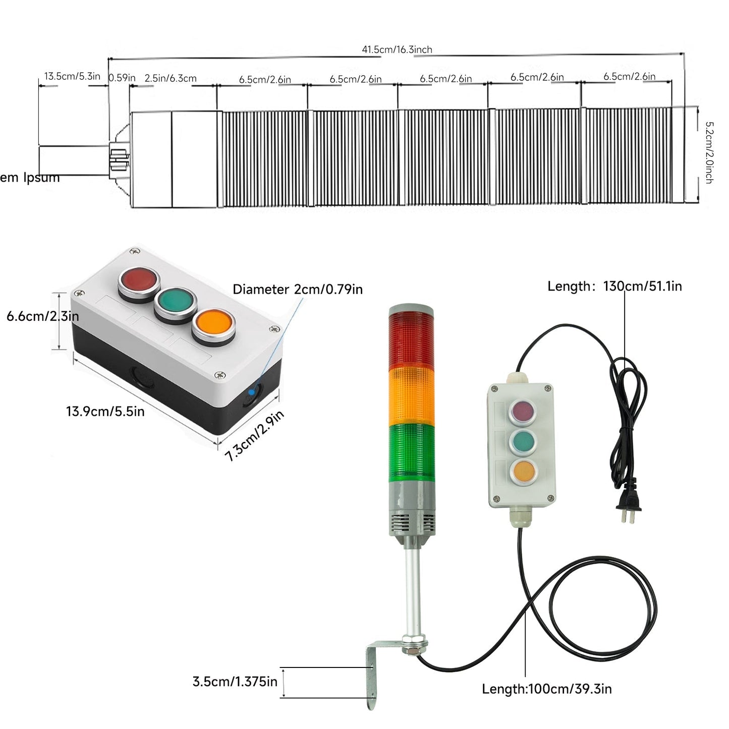 YASONG 3 Stack Super Bright LED Industrial Signal Tower Light Andon Lights with No Sound, Self Locking Switch or Flash, for Industrial, Warehouse, Indoor