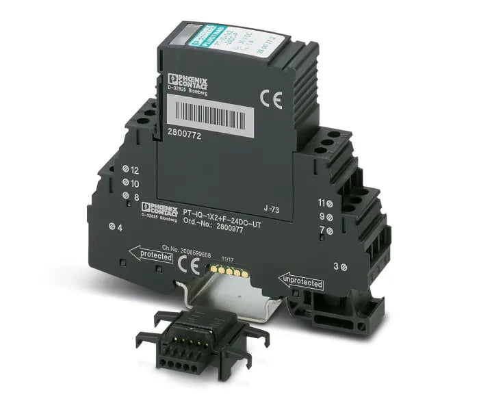 Phoenix Contact, PT-IQ-1X2+F-24DC-UT Modular Surge Protector 30 V dc, 21V ac Maximum Voltage Rating 10 kA Maximum Surge