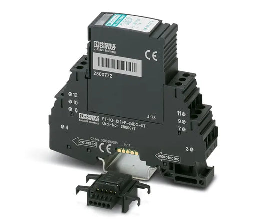 Phoenix Contact, PT-IQ-1X2+F-24DC-UT Modular Surge Protector 30 V dc, 21V ac Maximum Voltage Rating 10 kA Maximum Surge