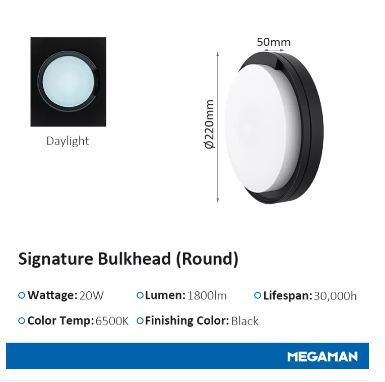 MEGAMAN Signature Bulkhead LED Surface Wall Lamp/Light-Fixture-DELIGHT OptoElectronics Pte. Ltd