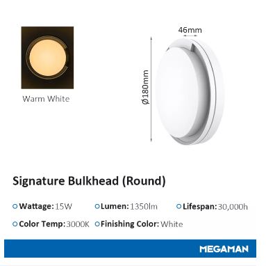 MEGAMAN Signature Bulkhead LED Surface Wall Lamp/Light-Fixture-DELIGHT OptoElectronics Pte. Ltd