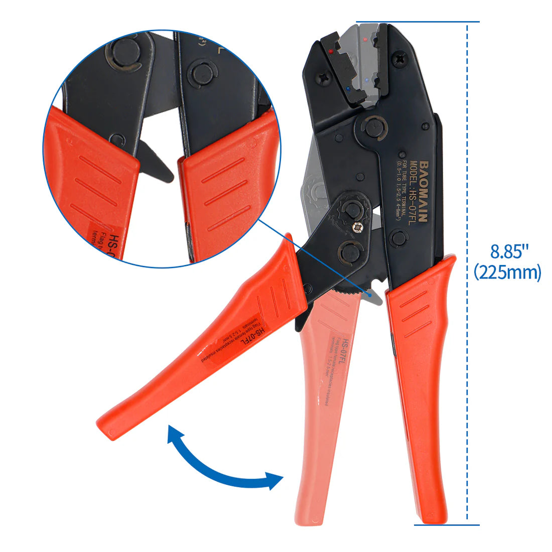 Baomain Ratchet Crimper Plier HS-07FL Flag Female Quick Disconnects Crimping Tools Use for 1.5-2.5 mm² (15-13 AWG) Red