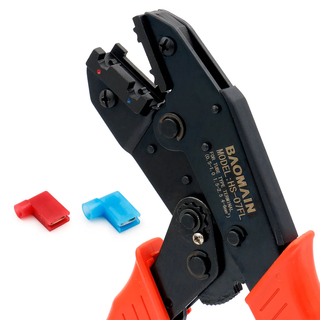 Baomain Ratchet Crimper Plier HS-07FL Flag Female Quick Disconnects Crimping Tools Use for 1.5-2.5 mm² (15-13 AWG) Red